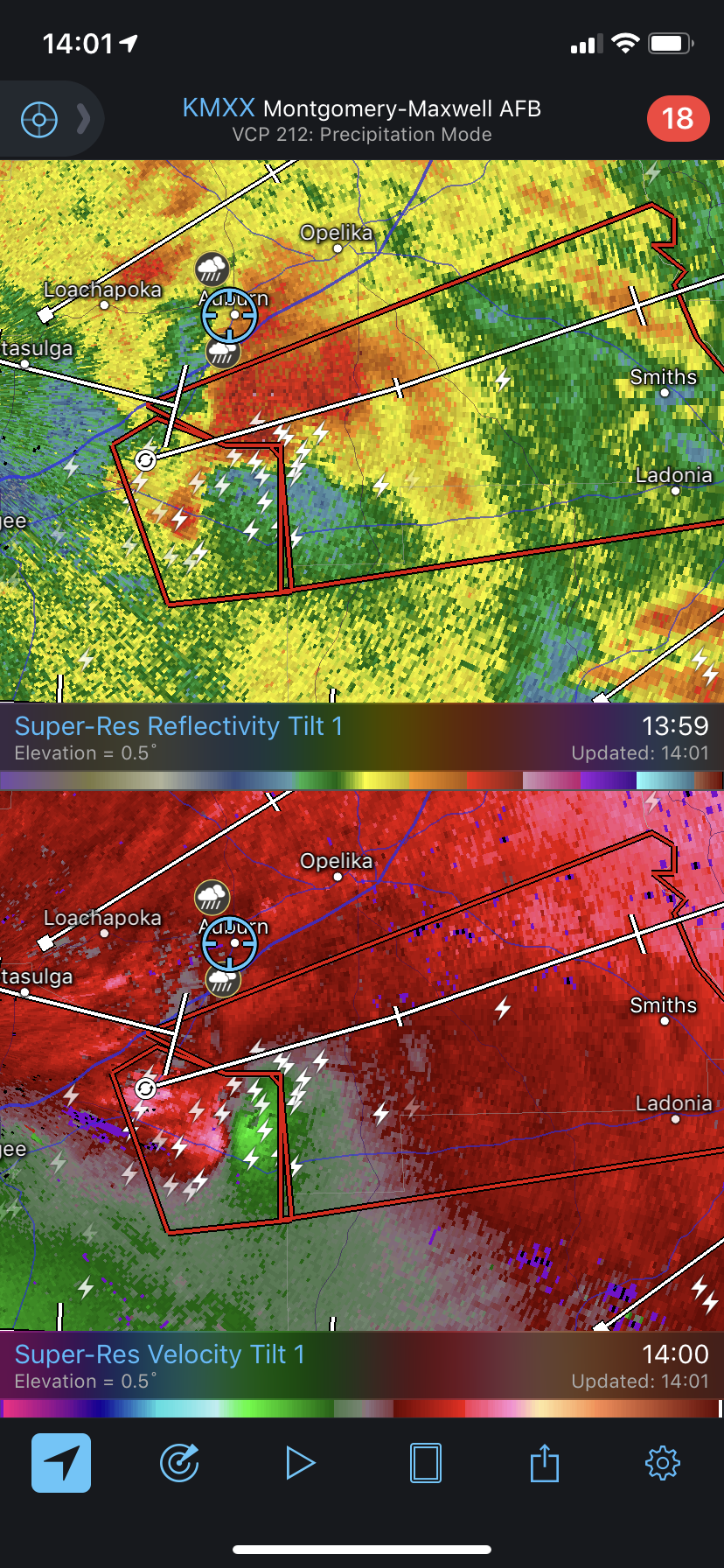 radar image of Auburn, AL tornado