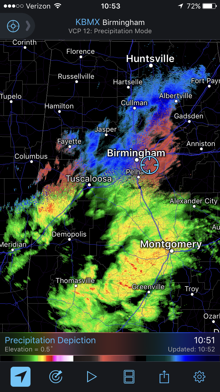 radar image of Alabama snowstorm